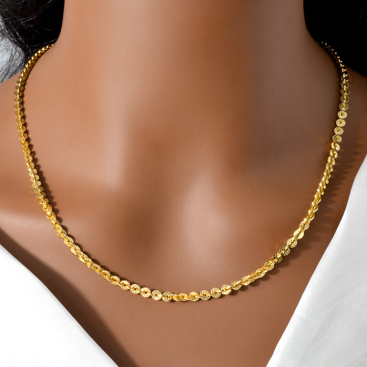 Vintage Inspired Sequin Chain Necklace Classic Embossed Texture